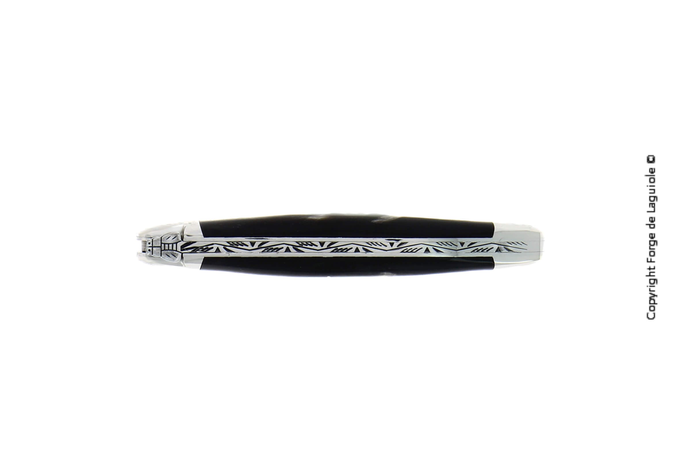 Forge De Laguiole foldekniv, 11 cm, håndtak med mørk hornspiss, blank overflate