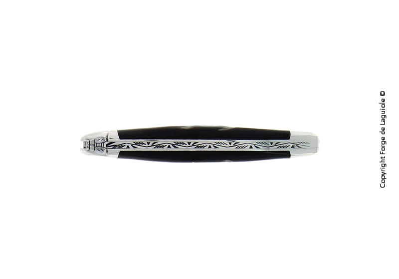 Forge De Laguiole foldekniv, 11 cm, håndtak med mørk hornspiss, blank overflate