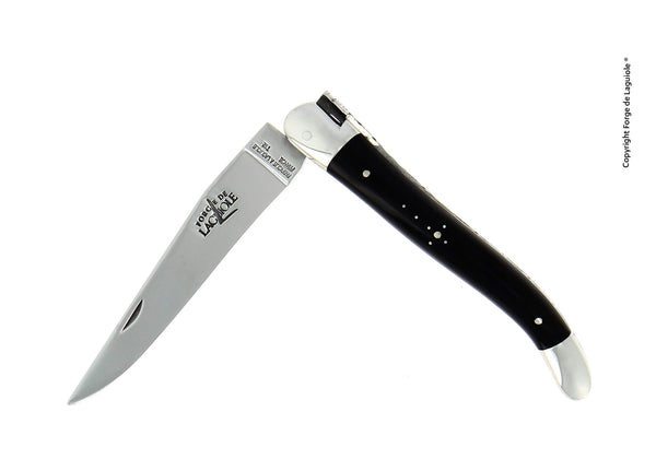 Forge De Laguiole foldekniv, 11 cm, håndtak med mørk hornspiss, blank overflate