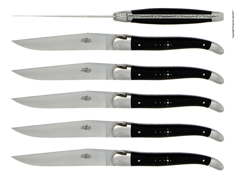 Forge De Laguiole-kniver med håndtak i ebenholt og rustfritt stål i satengfinish