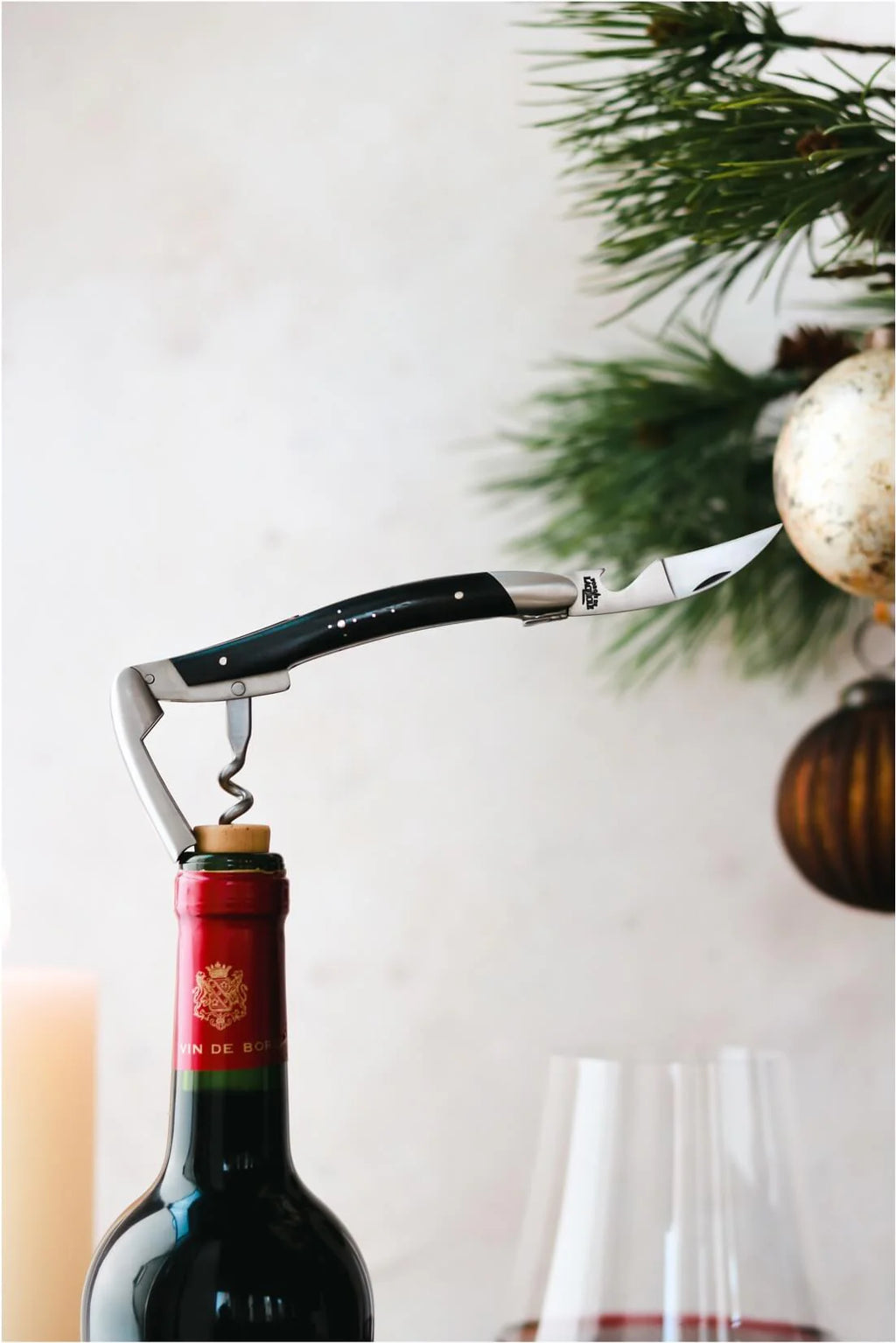 Gavesett - Mørk Horn (Dark Horn) - Sommelier vinåpner og lommekniv. Høyglanspolert finish