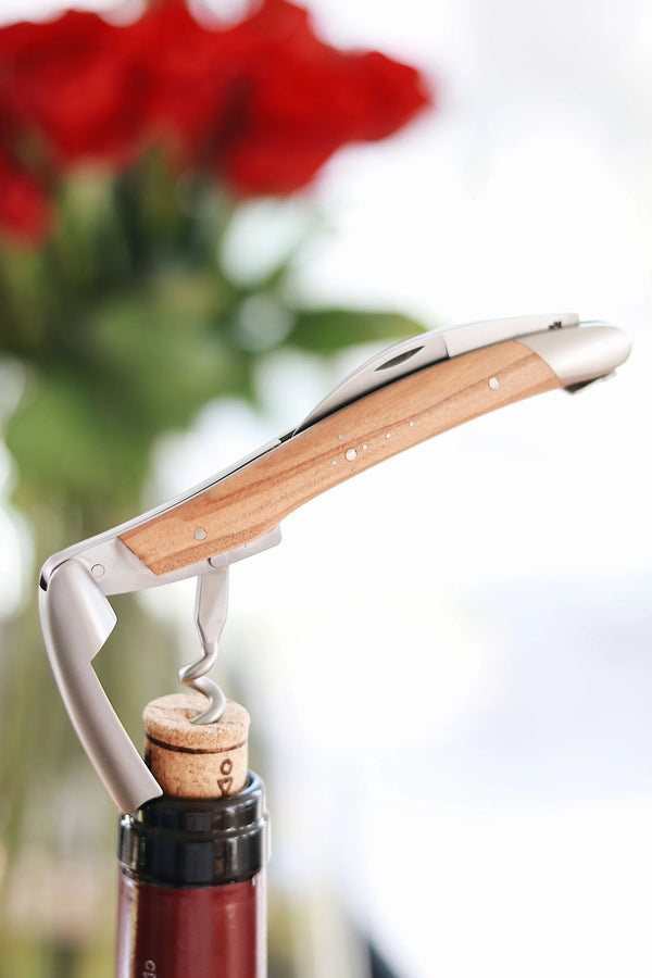 Gavesett - Oliventre - Sommelier-vinåpner og foldekniv - Forge De Laguiole